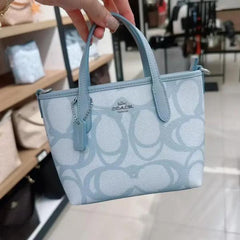 Coach City Mini Tote With OG Box Dust Cover Signature Canvas Blue 6602