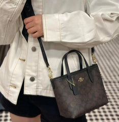 Coach City Mini Tote With OG Box Dust Cover Signature Canvas Coffee Black 6602