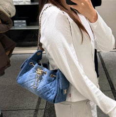 Chanel Classic 25 Bucket Premium Handbag Bag With OG Box & Dust Bag (Denim-1216)