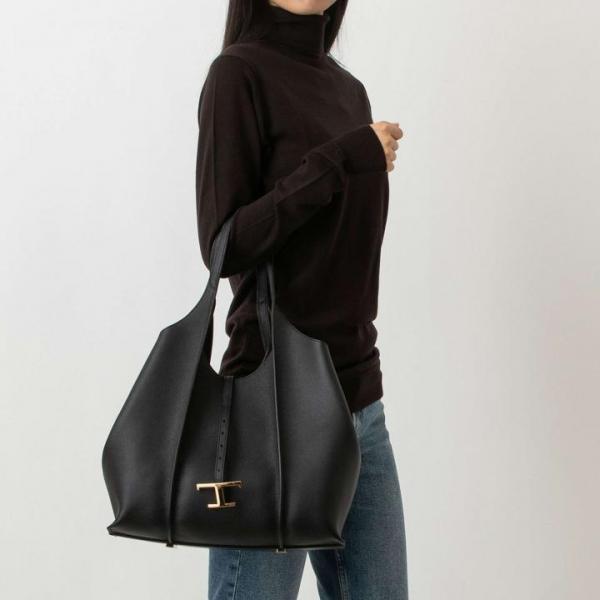 Tod's T Timeless Premium Quality Leather Bag With Extra Pouch & OG Magnetic Box With Dust Bag (Black - 444)