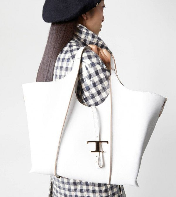 Tod's  Timeless Premium Quality Leather Bag With Extra Pouch & OG Magnetic Box With Dust Bag (White - 445)
