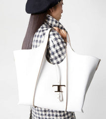 Tod's  Timeless Premium Quality Leather Bag With Extra Pouch & OG Magnetic Box With Dust Bag (White - 445)