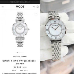 emporio armani silver white watch for her womens girls F283