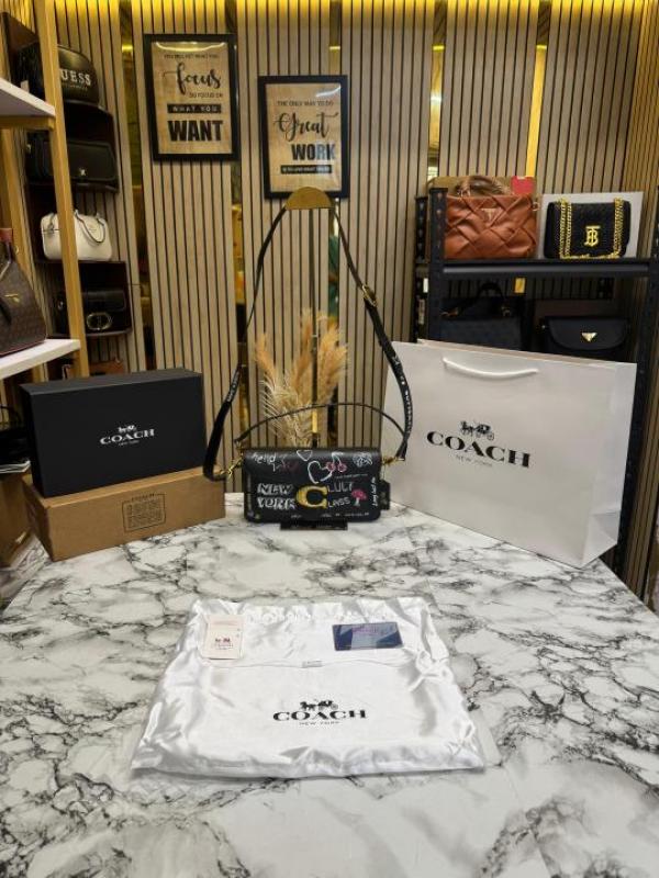 Coach Tabby Shoulder Bag Sketch Print With Double OG Box And Dust Bag Including Carry Bag Black