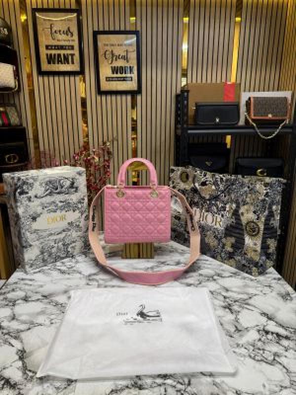 Christian Dior Lady Bag Glossy With Box And Dust Bag Including Carry Bag Pink 8851