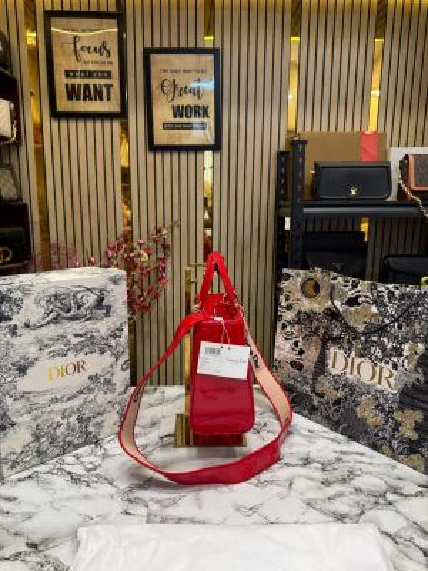 Christian Dior Lady Bag Glossy With Box And Dust Bag Including Carry Bag (8851 Red)