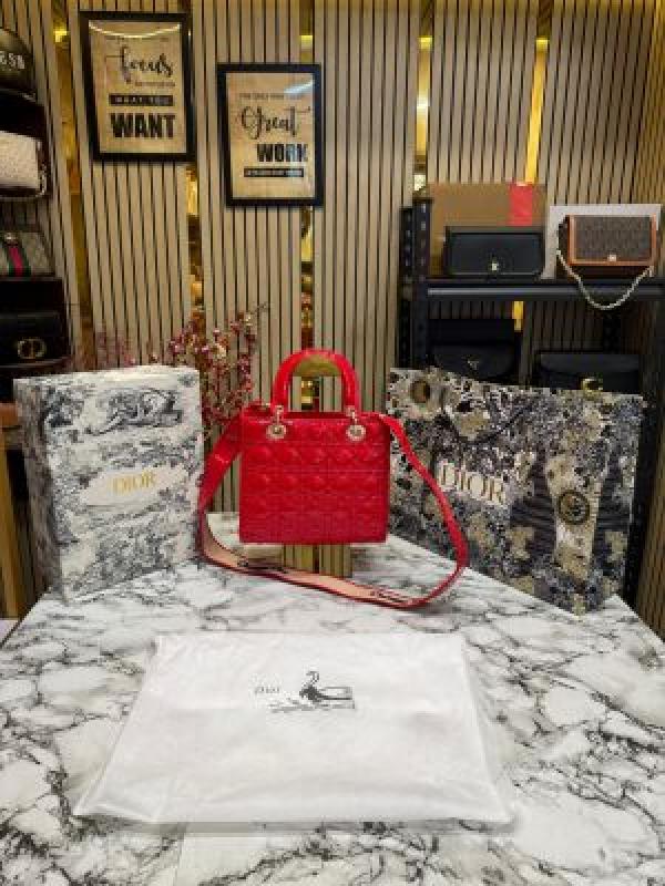 Christian Dior Lady Bag Glossy With Box And Dust Bag Including Carry Bag (8851 Red)