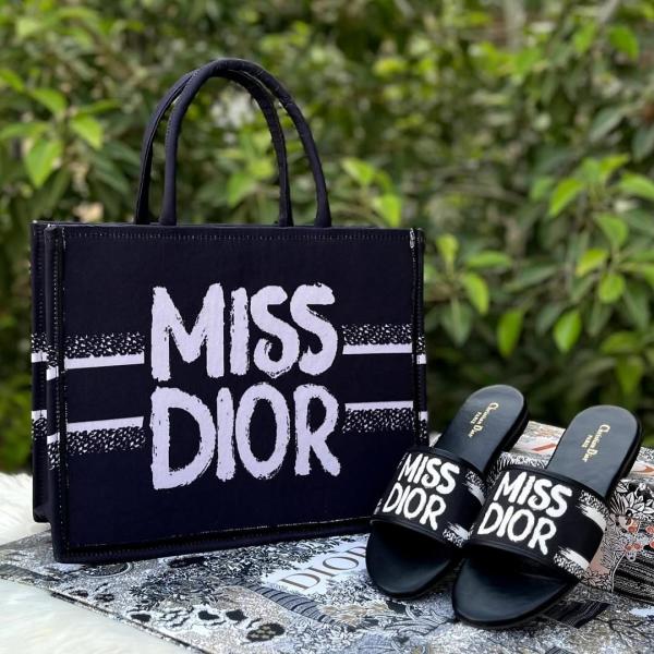 Miss Dior Graffiti Book Large Tote With OG Box & Dust Bag & Scarf (Black 1027)