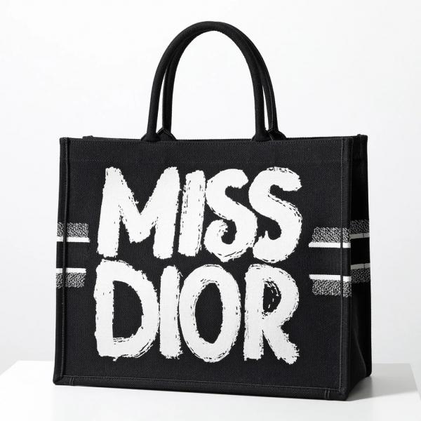 Miss Dior Graffiti Book Large Tote With OG Box & Dust Bag & Scarf (Black 1027)