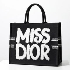 Miss Dior Graffiti Book Large Tote With OG Box & Dust Bag & Scarf (Black 1027)