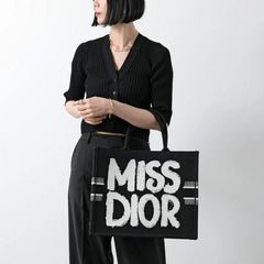 Miss Dior Graffiti Book Large Tote With OG Box & Dust Bag & Scarf (Black 1027)