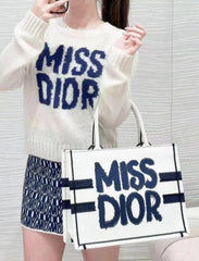 Miss Dior Graffiti Book Large Tote With OG Box & Dust Bag & Scarf (White 1028)