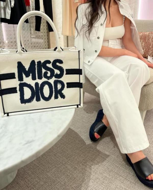 Miss Dior Graffiti Book Large Tote With OG Box & Dust Bag & Scarf (White 1028)