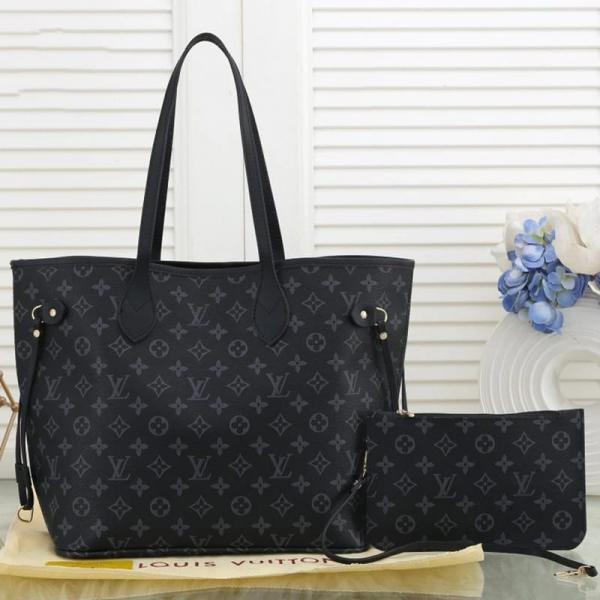 Louis Vuitton Neverfull MM Tote Bag With Pouch Monogram Eclipse Pattern Black Flower With Dust Cover N40156