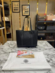 Tory Burch Jacquard Signature Tote Bag With Dust Bag (Black)