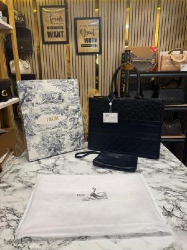 Christian Dior Book Tote  With Matching Wallet Embossed Calfskin With Box And Dust Bag (Black)
