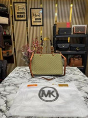Michael Kors Cynthia Signature Satchel Bag With Dust Bag (Apricot)
