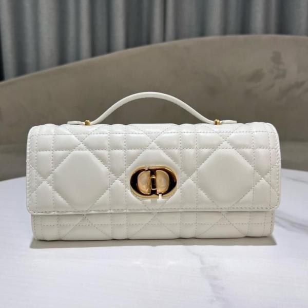 CHRISTIAN DIOR WHITE LAMBSKIN DIOR MISS CARO TOP HANDLE BAG WITH OG BOX