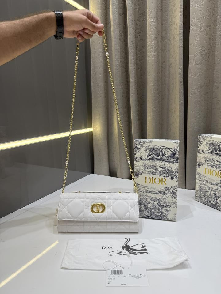 CHRISTIAN DIOR WHITE LAMBSKIN DIOR MISS CARO TOP HANDLE BAG WITH OG BOX