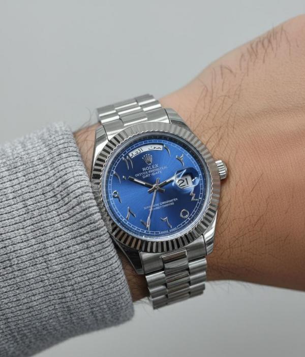 Rolex Oyster Perpetual Day Date Arabic Silver-Blue