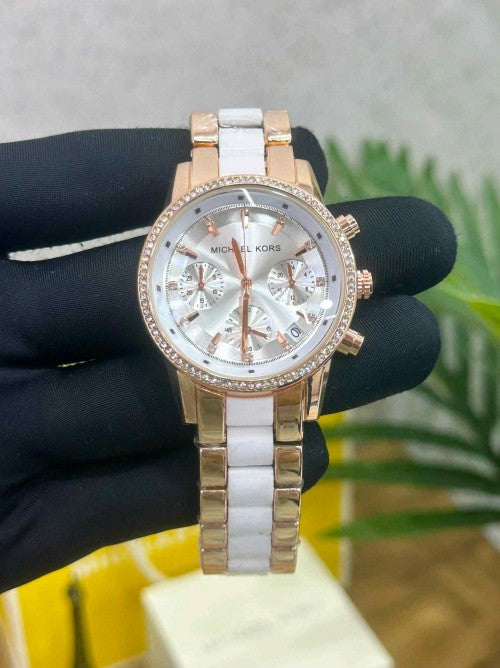 Michael Kors Ritz Rose gold White for her womens girls F271
