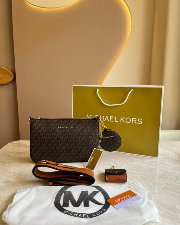 Michael Kors MK Jet Set Crossbody With Tech Accessories Coin Pouch & Ear Pod With Dust Bag (Coffee-Brown-M7021)