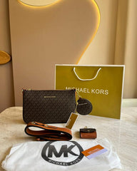 Michael Kors MK Jet Set Crossbody With Tech Accessories Coin Pouch & Ear Pod With Dust Bag (Coffee-Brown-M7021)