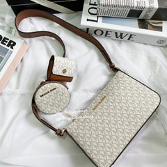 Michael Kors MK Jet Set Crossbody With Tech Accessories Coin Pouch & Ear Pod With Dust Bag (Beige-Brown-M7021)