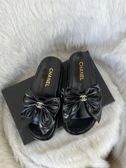 Chanel Bow  Platform Slides With Original Box