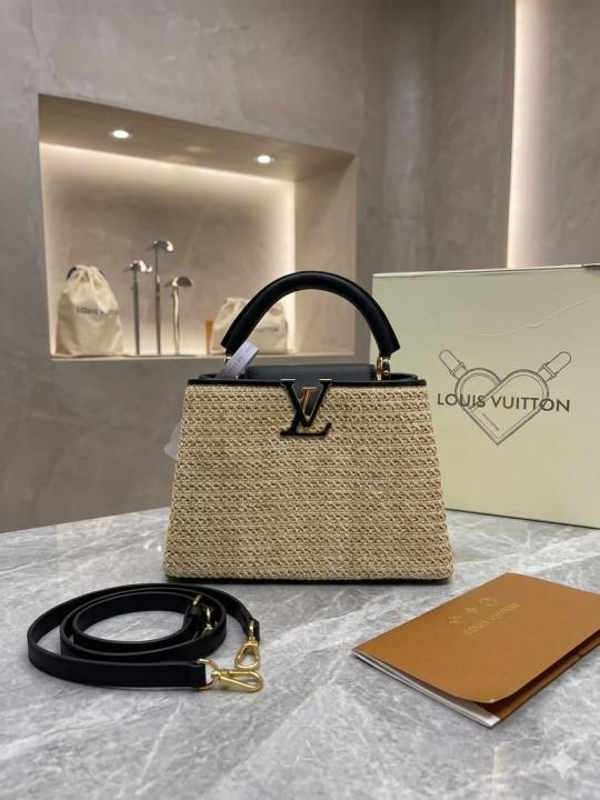 Louis Vuitton Capucines Medium Natural Raffia With Black OG Double Box With  Dust Bag 98147 Single Black