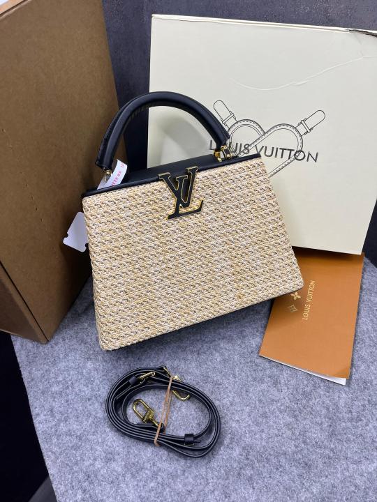 Louis Vuitton Capucines Medium Natural Raffia With Black OG Double Box With  Dust Bag 98147 Single Black