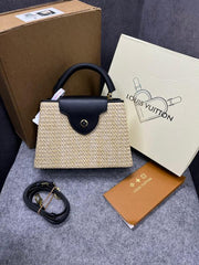 Louis Vuitton Capucines Medium Natural Raffia With Black OG Double Box With  Dust Bag 98147 Single Black