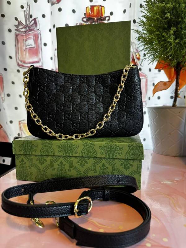 Gucci GG Emblem Black Small Shoulder Bag With OG Box & Dust Bag 815263 Black