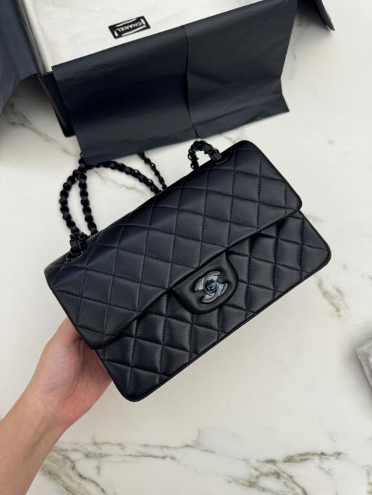 Chanel Classic Flap So Black Bag Quilted Design Matte Black With Dust Cover & Carry Bag 1119 Black