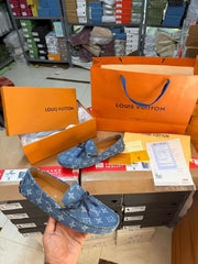 LV Louis Vuitton Gloria Flat Loafer Blue Monogram Denim