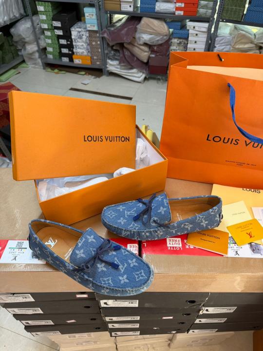 LV Louis Vuitton Gloria Flat Loafer Blue Monogram Denim