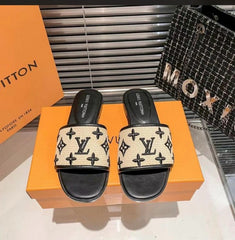 Louis Vuitton LV Brown Canvas Flat Mule For Her Wid OG Box Carry Bag Brown Canvas