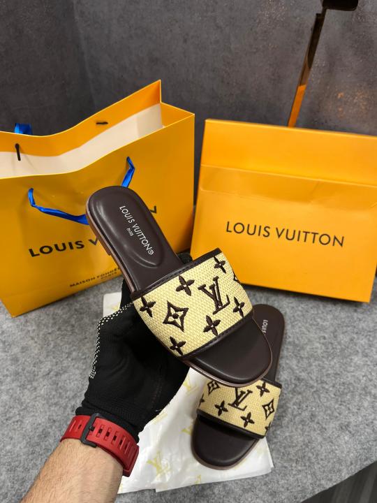 Louis Vuitton LV Brown Canvas Flat Mule For Her Wid OG Box Carry Bag Brown Canvas