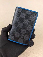 Louis Vuitton Pocket Organizer Wallet Damier Graphite Canvas Blue Leather Lining And Multiple Card Slots Black Square Sky Blue N64502 Blue
