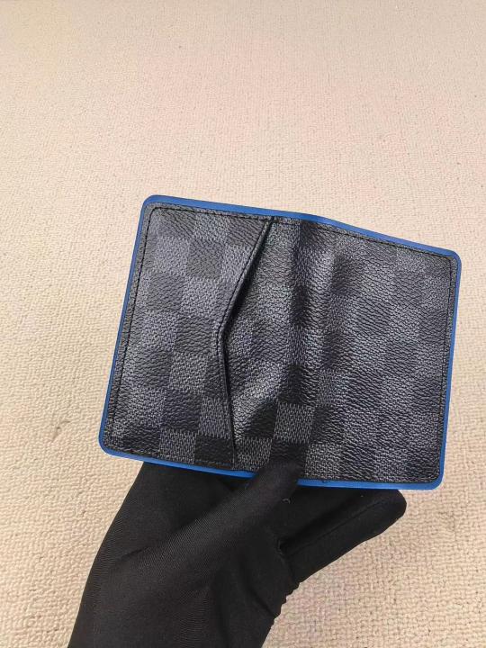 Louis Vuitton Pocket Organizer Wallet Damier Graphite Canvas Blue Leather Lining And Multiple Card Slots Black Square Sky Blue N64502 Blue
