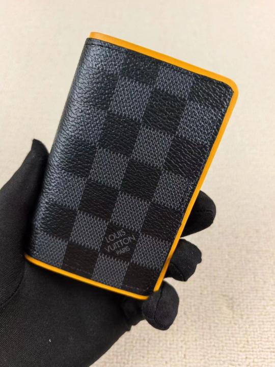 Louis Vuitton Pocket Organizer Wallet Damier Graphite Canvas Yellow Leather Lining And Multiple Card Slots Black Square Yellow N64502 Yellow