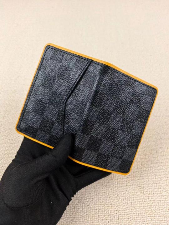Louis Vuitton Pocket Organizer Wallet Damier Graphite Canvas Yellow Leather Lining And Multiple Card Slots Black Square Yellow N64502 Yellow