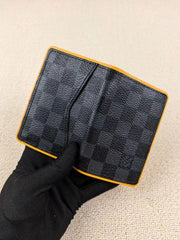 Louis Vuitton Pocket Organizer Wallet Damier Graphite Canvas Yellow Leather Lining And Multiple Card Slots Black Square Yellow N64502 Yellow