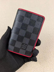 Louis Vuitton Pocket Organizer Wallet Damier Graphite Canvas Red Leather Lining And Multiple Card Slots Black Square Bright Red N64502 Red