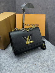 Louis Vuitton Twist MM Black Epi Leather Iconic LV Twist Lock Double Box & Dust Cover M22773 Black