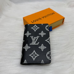 Louis Vuitton LV Black Leather Card Case Wallet M82322 Black White Embossed