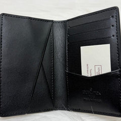 Louis Vuitton LV Black Leather Card Case Wallet M82322 Black White Embossed