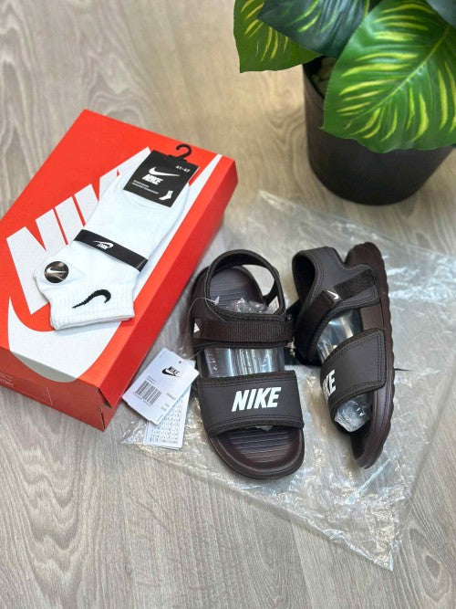 Nike Calm Adjust Brown White Sandal With Socks