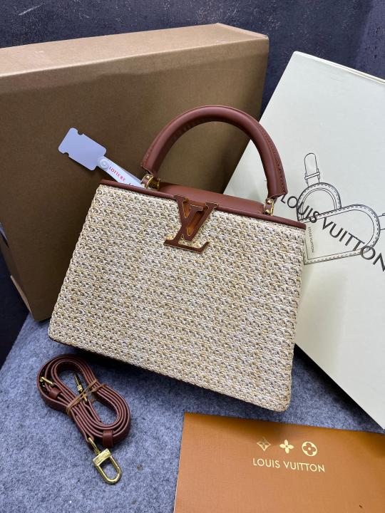 Louis Vuitton Capucines Medium Brown Straw Woven Palm With OG Double Box With Dust Bag 98147 Brown Woven