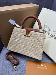 Louis Vuitton Capucines Medium Brown Straw Woven Palm With OG Double Box With Dust Bag 98147 Brown Woven